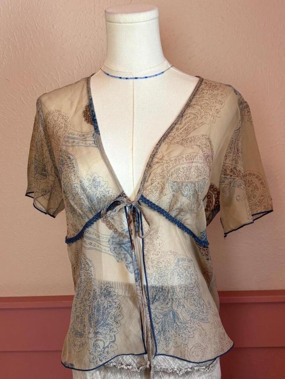 whimsy sheer front tie top ombre beige blue fairy boho cottage